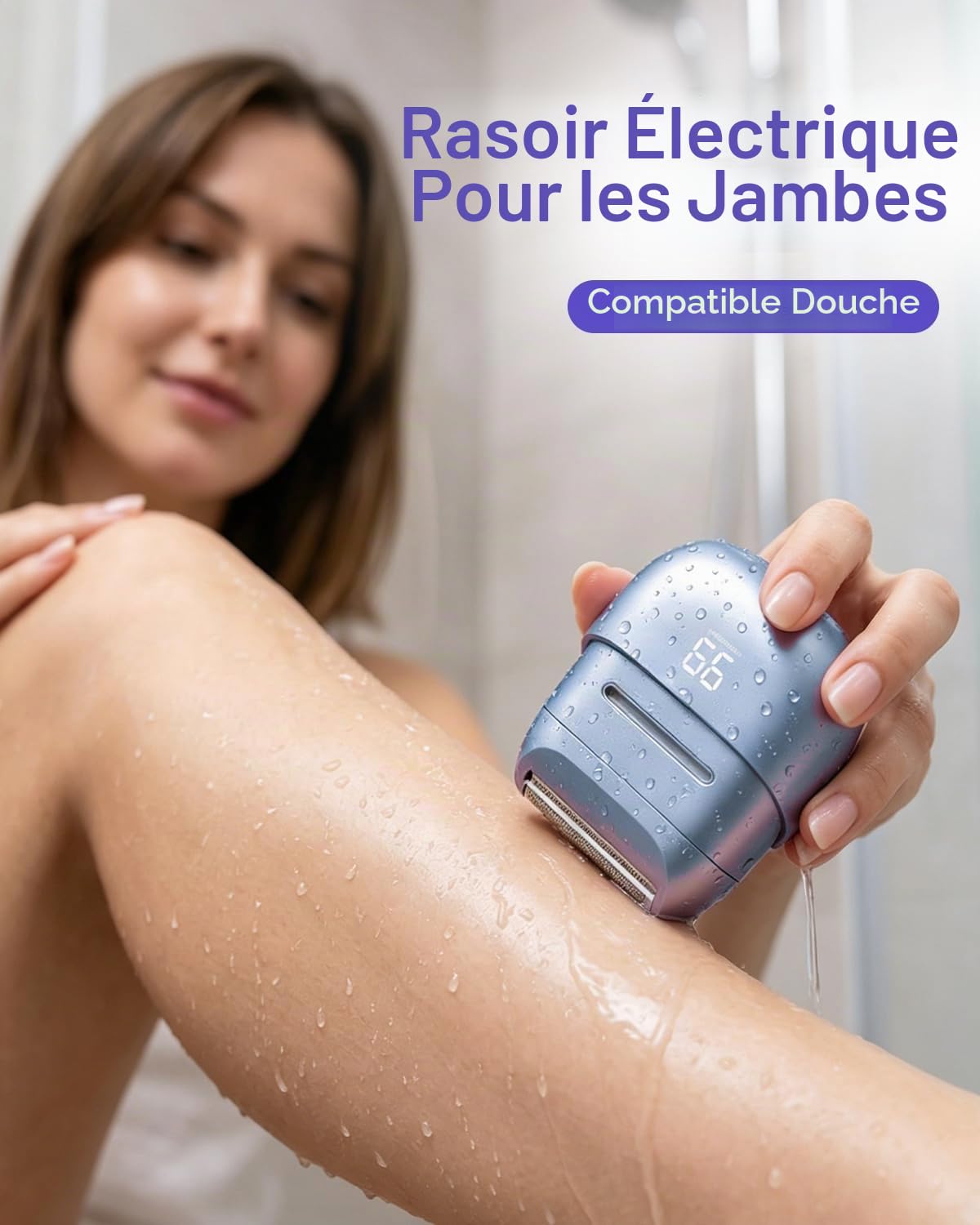 Rasoir électrique sans fil pour femme : tondeuse bikini étanche IPX6 avec affichage LED – Rasoir humide/sec rechargeable pour le visage, le corps et les poils pubiens (violet)