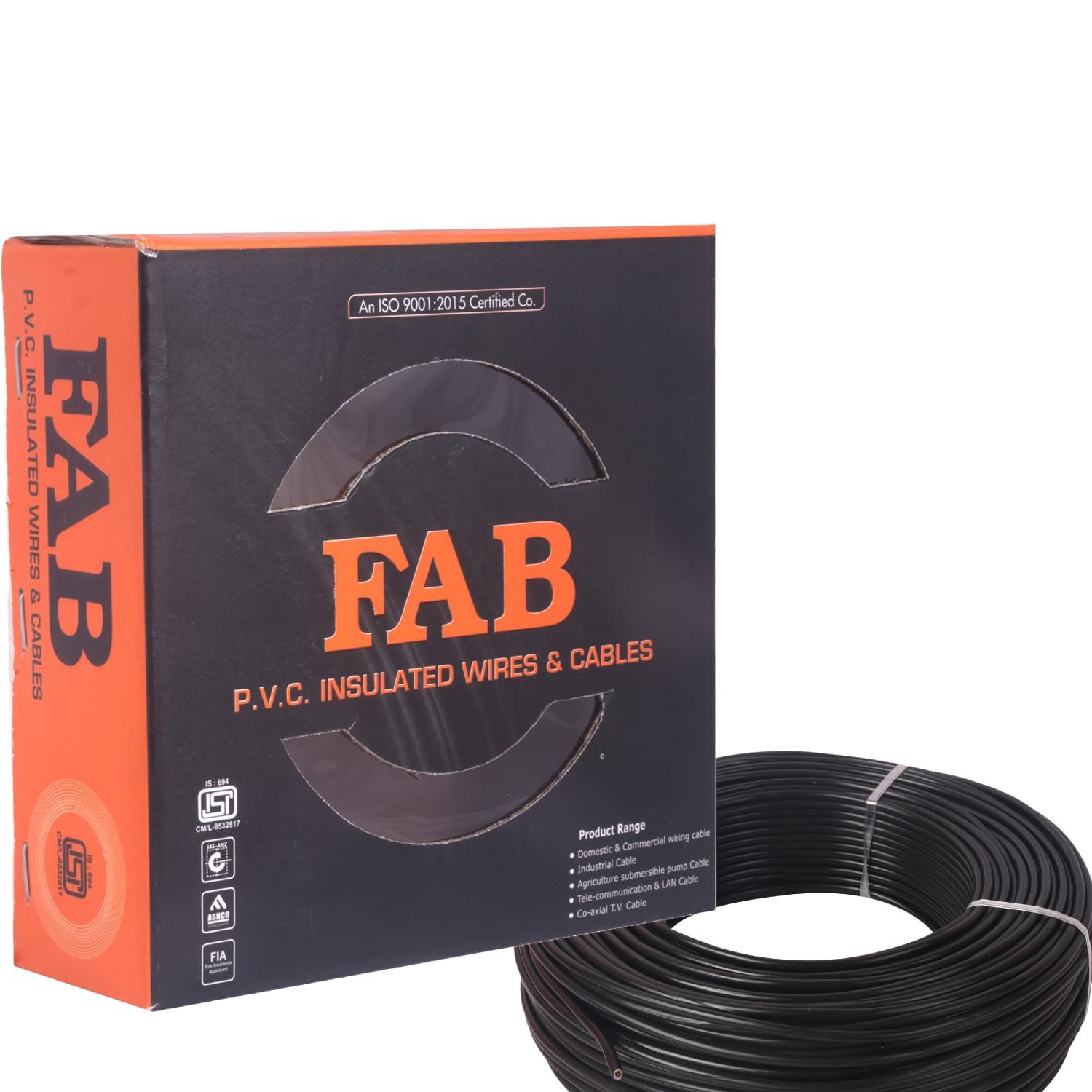 FAB 1.5 MM 90 MTR FR PVC Insulated CCA Copper Wire, Single Core Multi Strand House Cable for Gauge (10 No.) (Black)