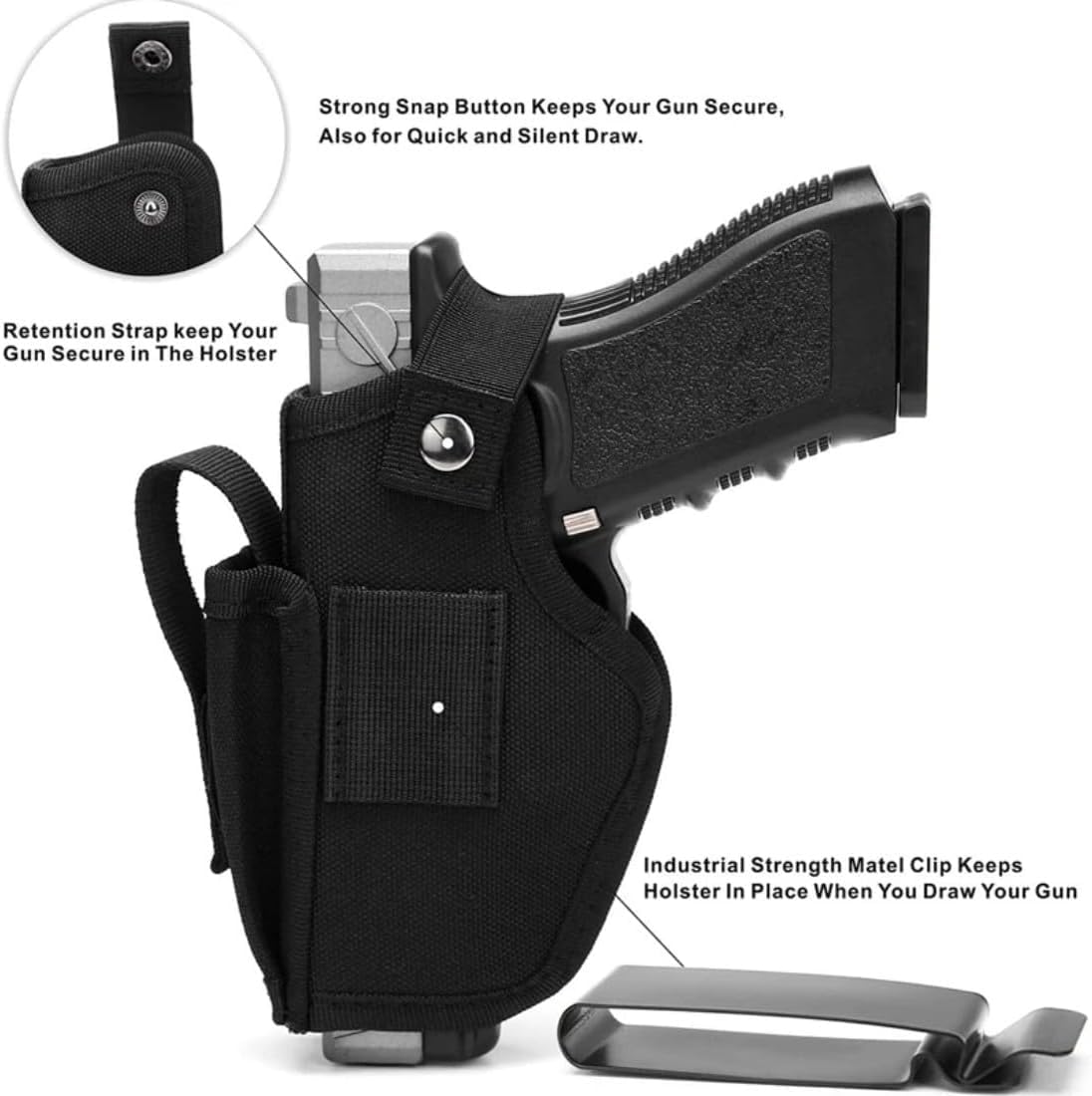 Fondina tattica per pistola Fondina per pistola nascosta Fondina universale per cintura sinistra/destra con porta caricatore per G1ock 17 19 Beretta M9