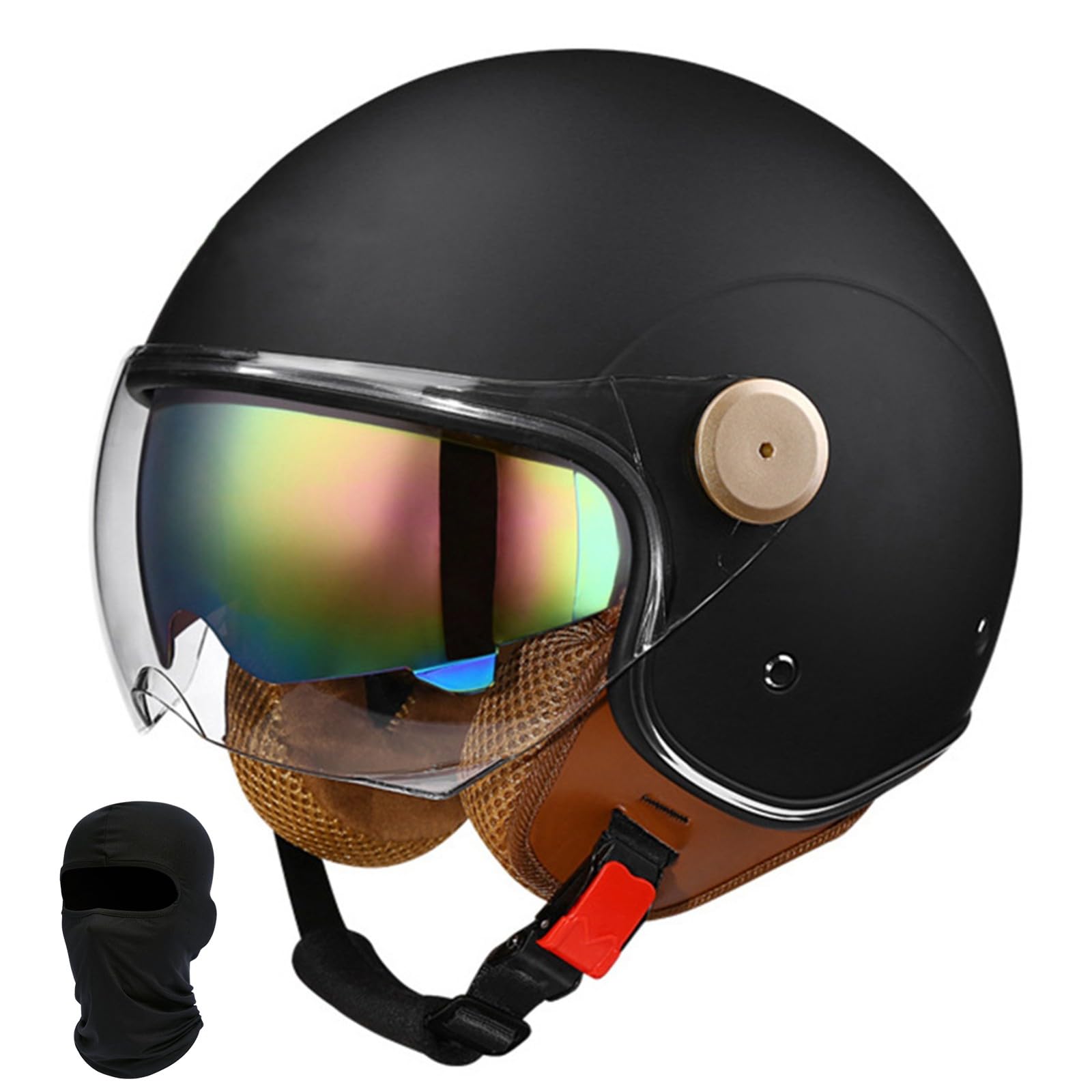 Beyswage 3/4 Open Face Motorcycle Helmet Vintage With Double Goggles Comfort Lining Earmuffs ECE Certified Crash Helmet For Adult Men Women