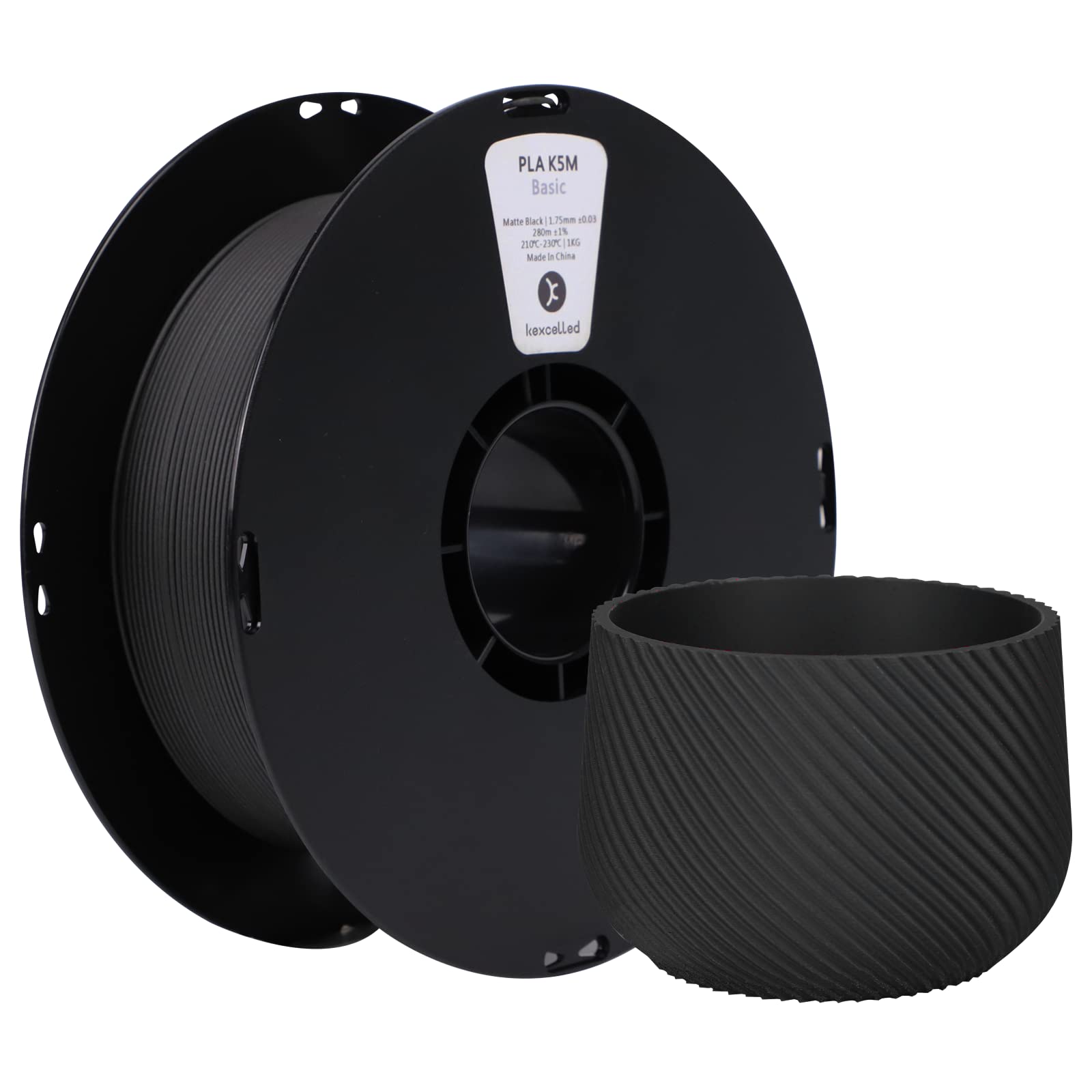 kexcelled Matte PLA Filament 1.75 mm, PLA 3D Printer Filament +/- 0.03 mm, Frosted Texture, Matte Surface, 1 kg Spool (2.2 lbs), for FDM Printer, Black