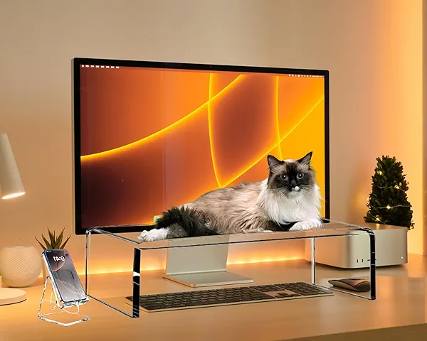 VTZEOTQ Clear Acrylic Monitor Stand Riser 20", Laptop Keyboard Cover cat Proof, Keyboard Protector Anti-Cat Prevent Cats from Touching Keyboard, Clear Monitor Riser for Keyboard Storage