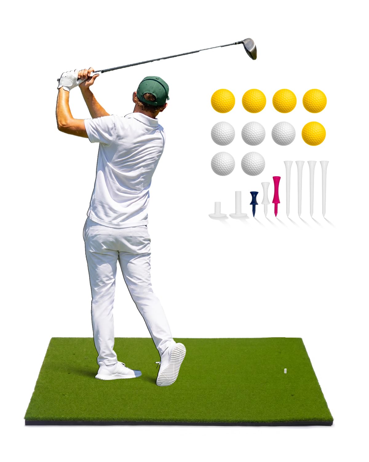 GIRAFFYCO Golf-Schlagmatte für Indoor und Outdoor, Golf-Trainingsmatte mit Tragegurt, 10 PU-Golfbällen und 9 Tees für Driving, Chipping und Schwungtraining