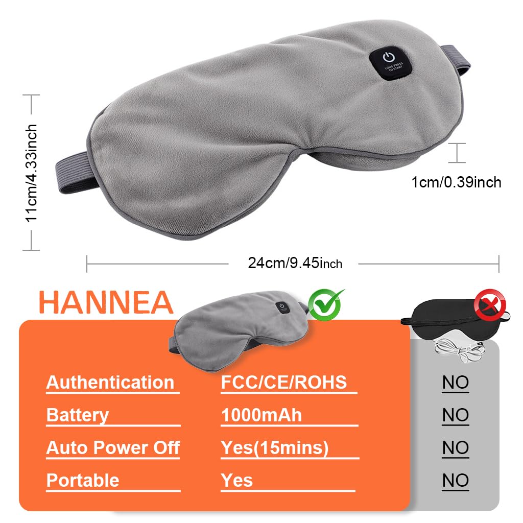 HANNEA Heated Eye Mask USB Rechargeable 3 Heat Levels Compress Plush Cover — Amazon image 2