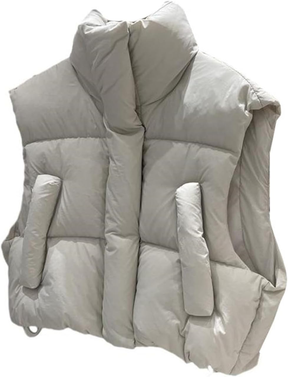 [Vihana] ショート丈 ダウンベスト レディース 冬 軽い ホワイトダックダウン あたたかい スタンドカラー ファスナー ポケ