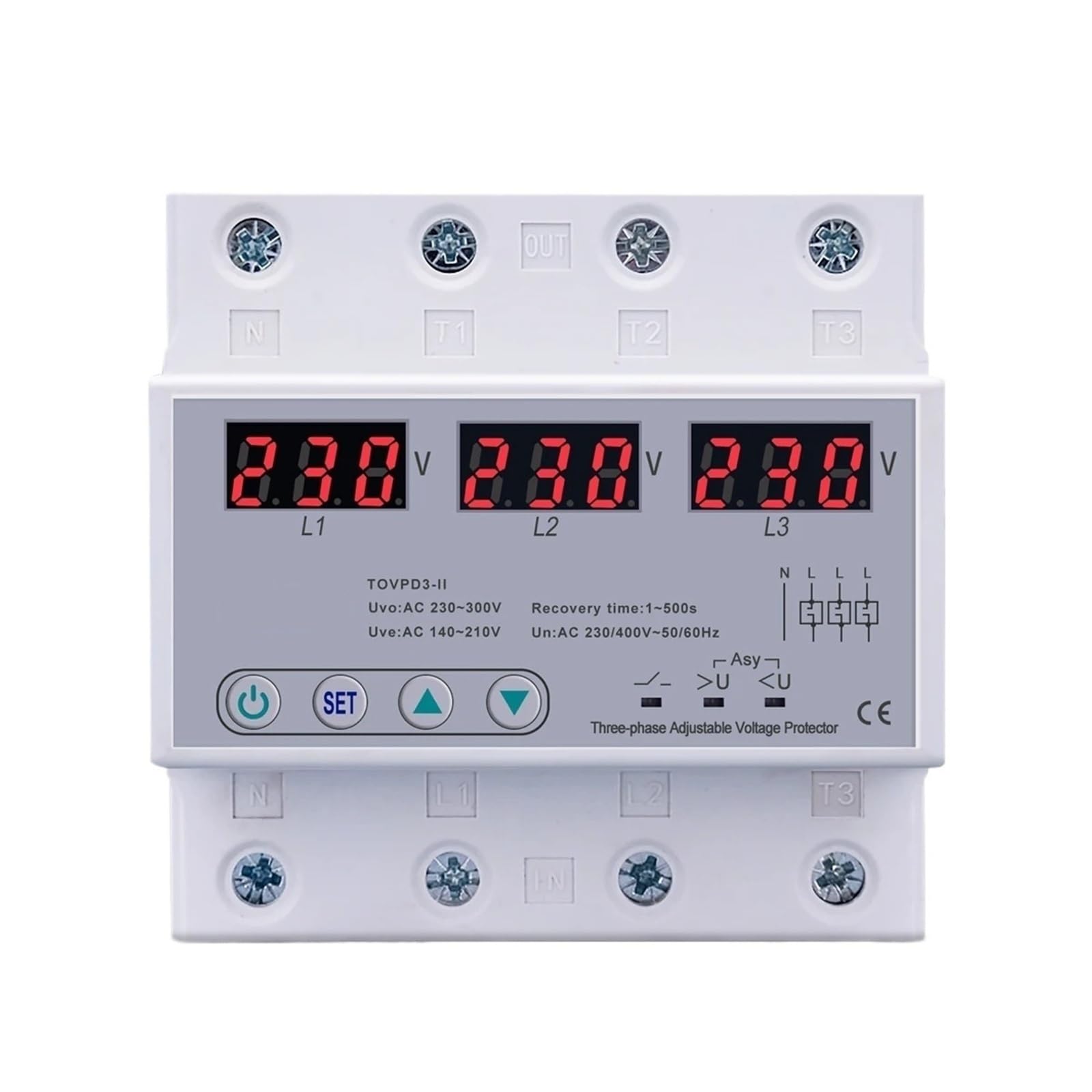 NVSFZGIYG Three Phase Voltmeter Adjustable Over and Under Voltage Protector 3 Automatic Recovery Protective Device Reset 63A 380V 1Pcs