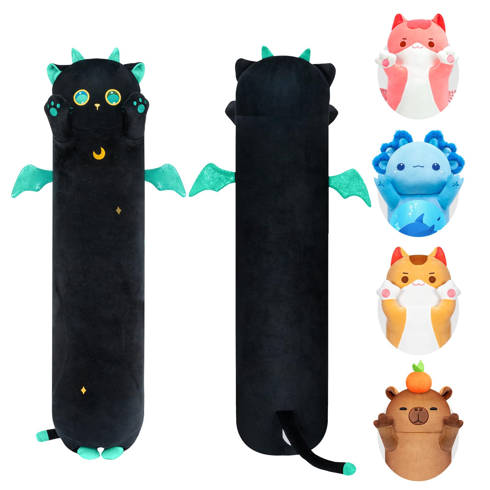 Long Cat Plush Body Pillow – Cute Black Cat Plushies Soft Stuffed Animal, Extra-Long Cuddle Pillow, Gift for Kids & Girls 20"