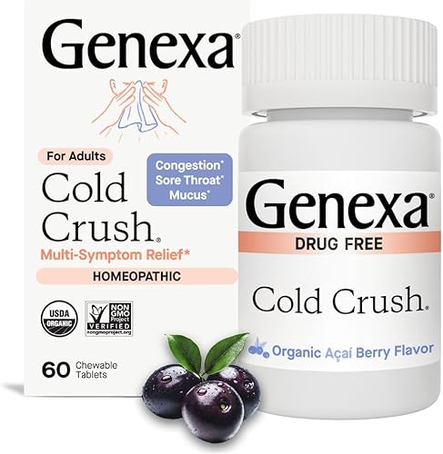 Genexa Cold Crush - 60 tabletas - Remedio para la tos y el resfriado multisíntomas - Certificado vegano orgánico sin gluten y sin OMG - Remedios