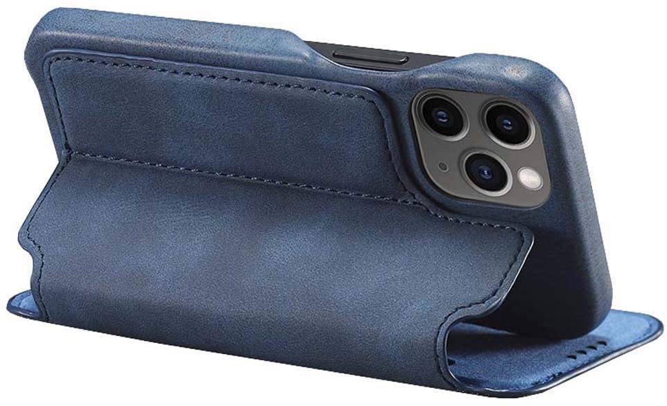 Étui iPhone 12 Pro Max antichoc en cuir bleu avec support