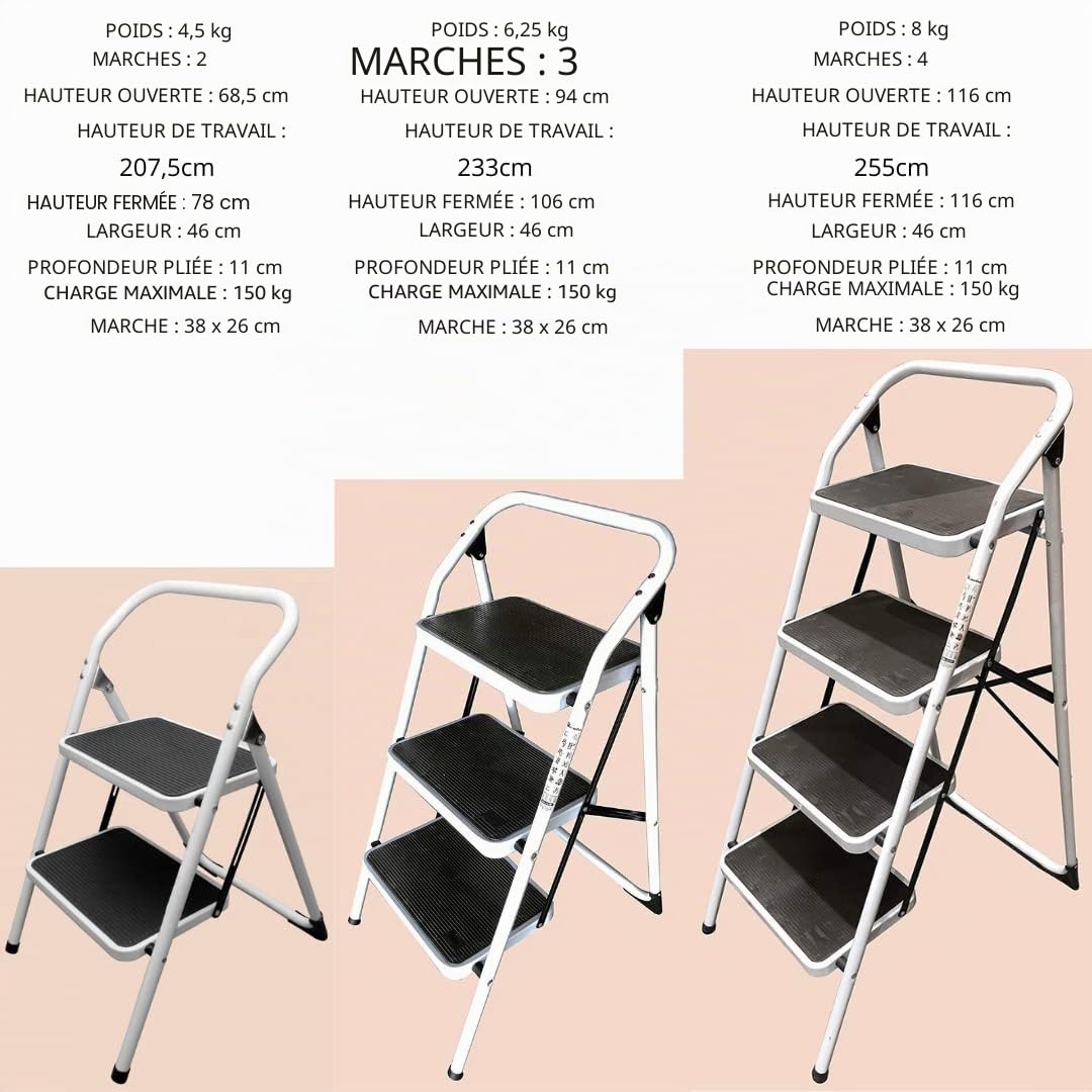 Homelux 411756 Tabouret Pliable en Acier 4 marches