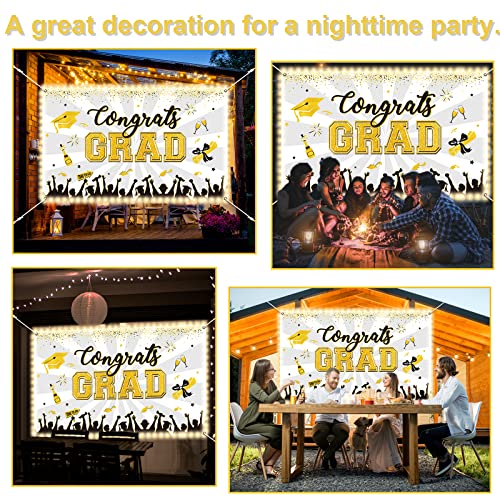 Image of White Graduation Banner with Led-Light Strips Decor 71 inch x 43 inch Class of 2024 Congrats Grad Backdrop Graduation Party Decorations for 2024 Graduation Party Supplies