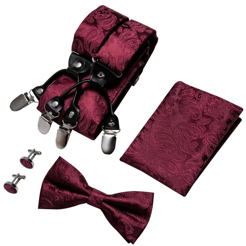 Set clásico de tirantes de seda para hombres con moño y gemelos miniatura 2
