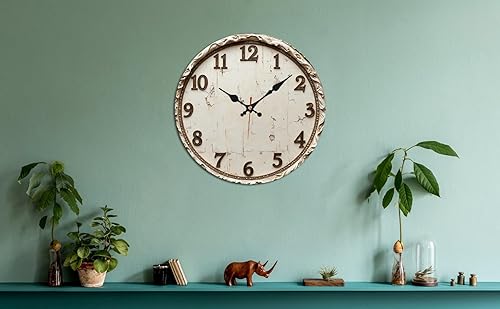Miniatura 7 de Vintage White Distressed Wooden Wall Clock with Carved Numerals 25x25cm