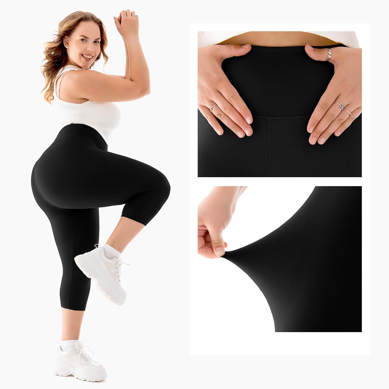 Walifrey Plus Size Capri Leggings for Women,Buttery Soft Plus Capris for Workout Gym Yoga - Image 3