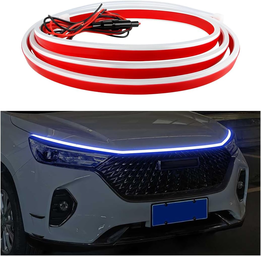 71" Car Hood Light Strip, Flexible Daytime Running Light Dynamic Scan Start Up Hoodbeam Kit, Waterproof Exterior LED Strip Universal Engine Hood Decor for Cars SUVs Trucks (White)