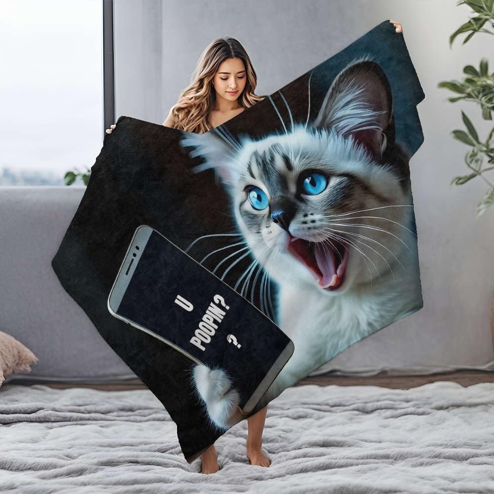 Couverture en flanelle Bluey motif chat textant plaid canapé imprimé U Poopin? 125 x 150 cm