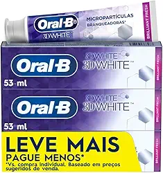Oral-B Pasta de Dente 3D White Brilliant Fresh, Clareador Avançado com Micropartículas Clareadoras, 53 ml, 3 Unidades