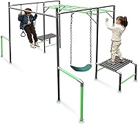 LeisureStar Outdoor Jungle Gym with Monkey Bars, Trapeze Swing, Belt Swing - Kids Playground Climbing Set for Backyard