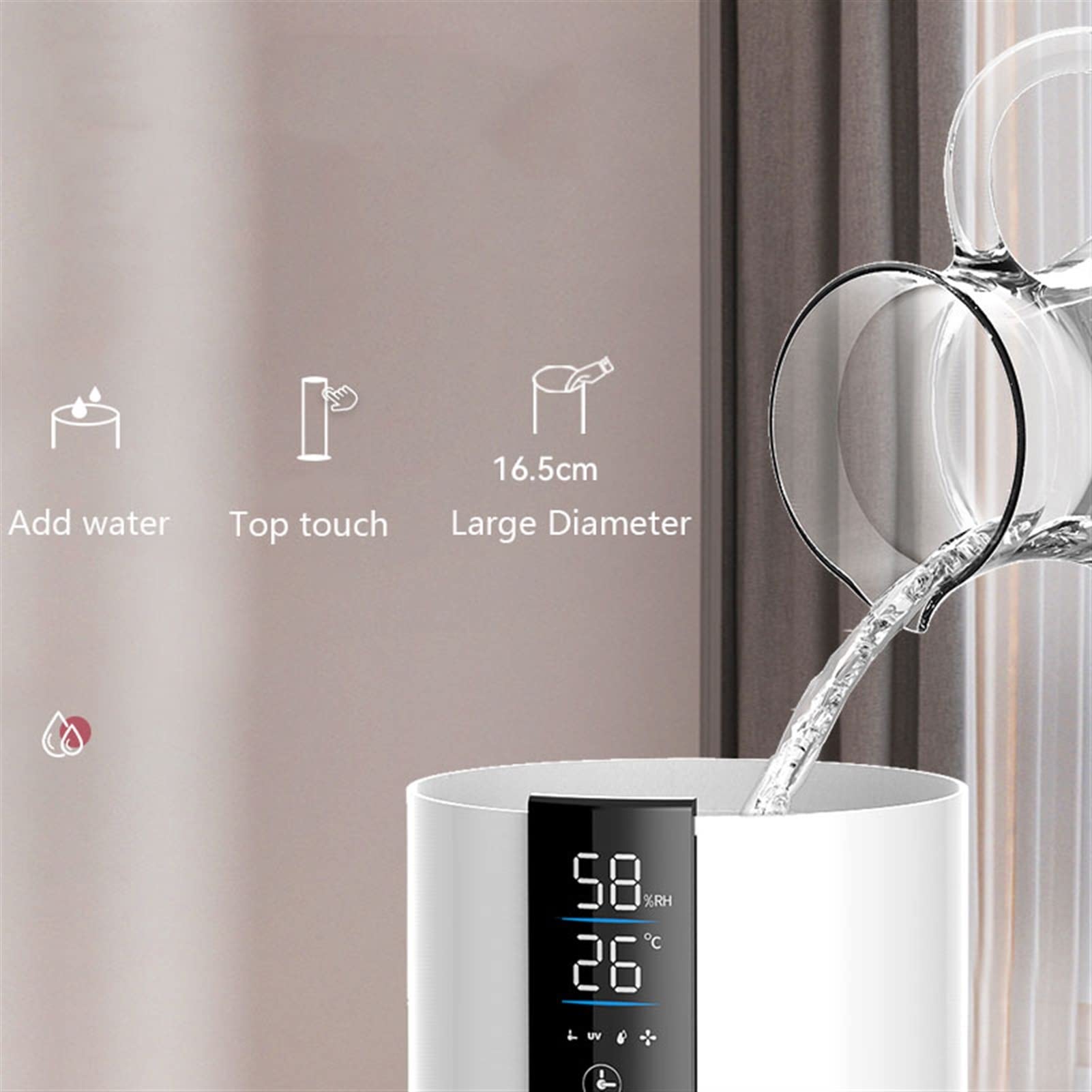 Umidificatore Ambiente Umidificatori silenziosi da 8 litri for produzione domestica Fino a 280 ml/h Umidificatore con riempimento dall'alto con umidostato a 3 velocità - Spegnimento automatico - Umidi