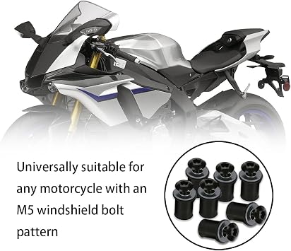 10PCS Motorcycle Windshield Bolts Screws Kit, Aluminum Alloy Motorbike Windscreen Body Mounting Bolts Nuts, Compatible with Motorcycle Cowls Well Nuts Fairing Fasteners Screw (Black)