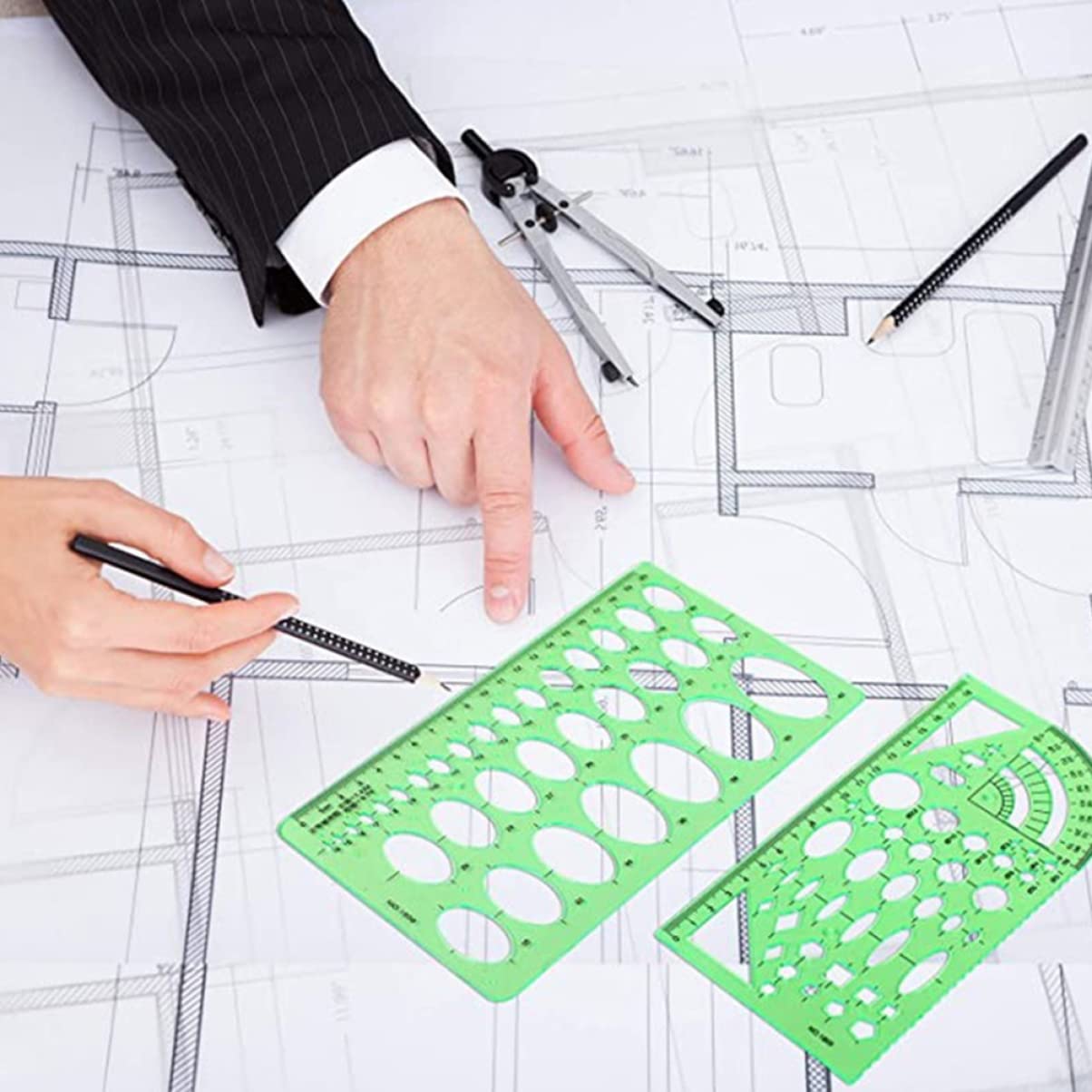 Gatuida Set 11 Pezzi Righelli Geometrici in Plastica Traslucida Stencil di Misurazione per Disegno Tecnico Scolastico e Progettazione Architettonica