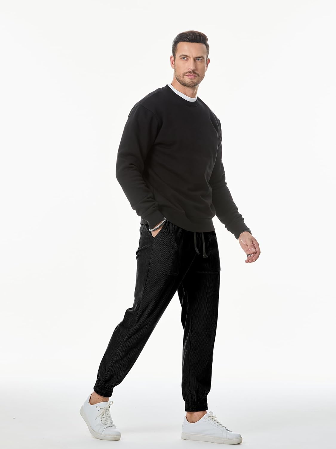 JMIERR Mens Corduroy Joggers Pants Casual Cargo Pants Drawstring Elastic Waist Baggy Tapered Sweatpants with Pockets - Image 8