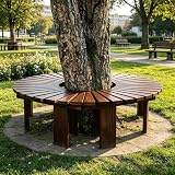 Whnoorher Wood Wrap Around Tree Bench for Park Leisure Area Round Garden Seat for Lawn Backless Tree Bench for Terrace Landscaping Courtyard, Smooth Surface(Brown,Half Round)