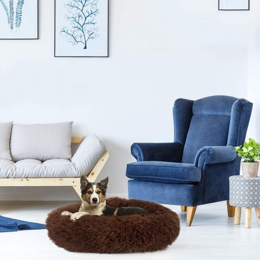 HARESLE Dog Donut Bed Cozy Night Crushed Velvet Tuffies Dog Beds UK