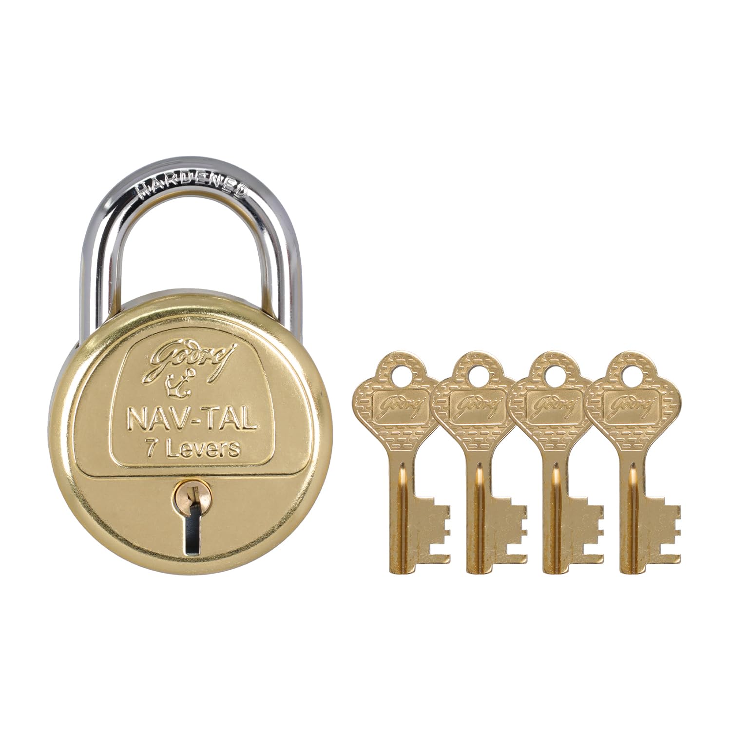 Godrej Locks NAV-TAL 7 Levers Deluxe Hardened Brass Lock with 4 Keys- Brown