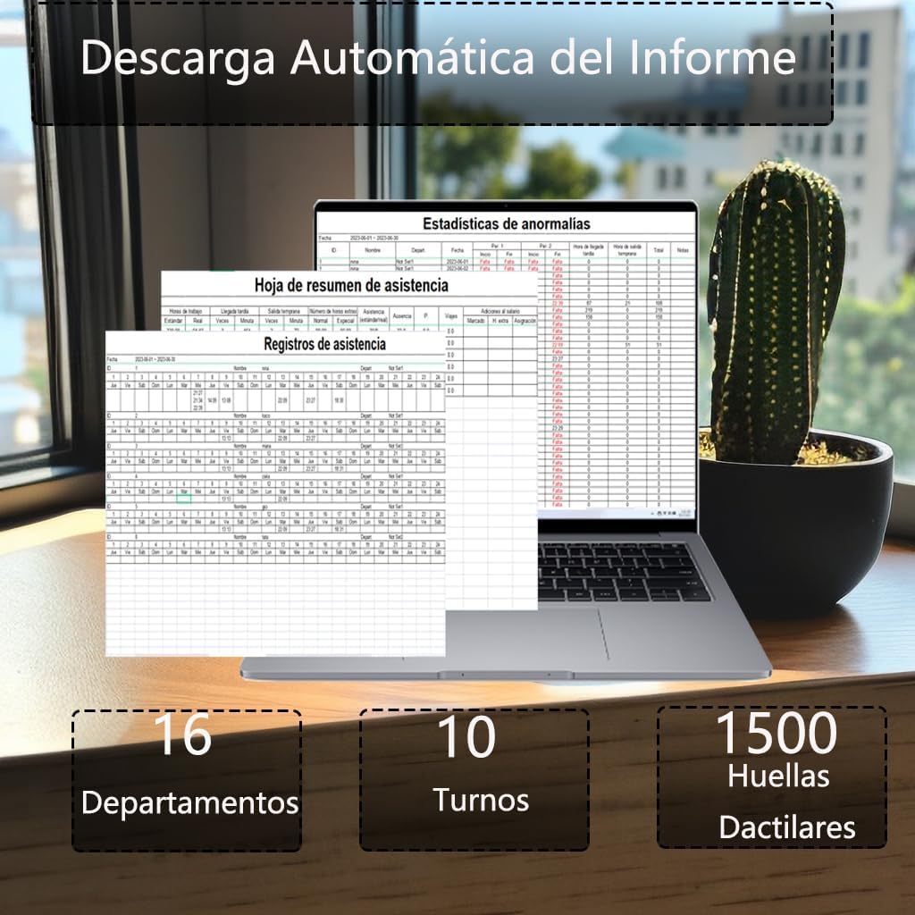 Máquina de Asistencia,Máquina Fichar de Asistencia Biométrica de Huella Dactilar con Sistema Española Pantalla LCD, 500 Rostros y 1.500 Huellas Dactilares,Azul
