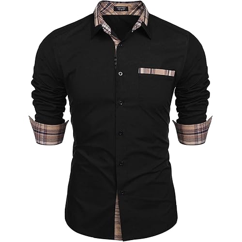 COOFANDY Men's Casual Cotton Long Sleeve Dress Shirt Plaid Collar Button Down Shirt
