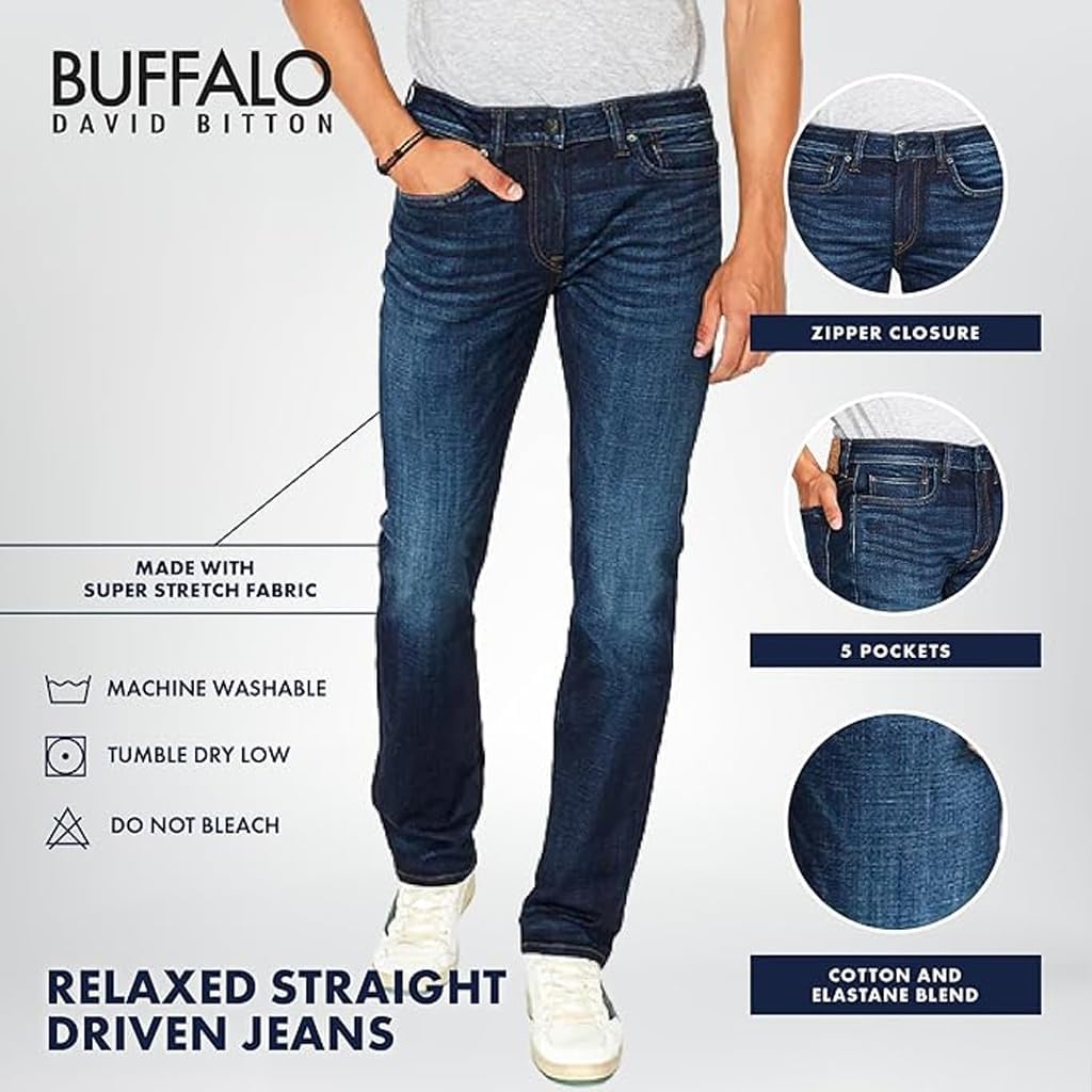 Buffalo David Bitton Men's Straight Six Jeans, Veined and Crinkled