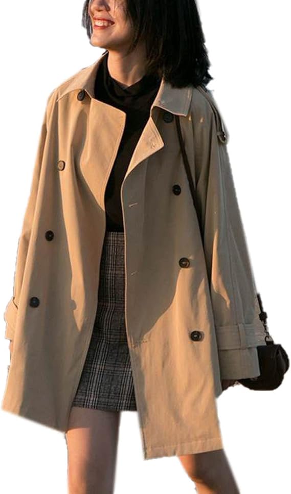 Amazon Lsjdln トレンチコート レディース 秋 オシャレジャケット ミディアム丈 スプリングコート 春コート 薄手 アウター 大きいサイズ 秋服 韓国風 トレンチコート ショートコート 長袖 スリム 着痩せ ファッション 通勤 アウター パーカー コート ジャケット 通販