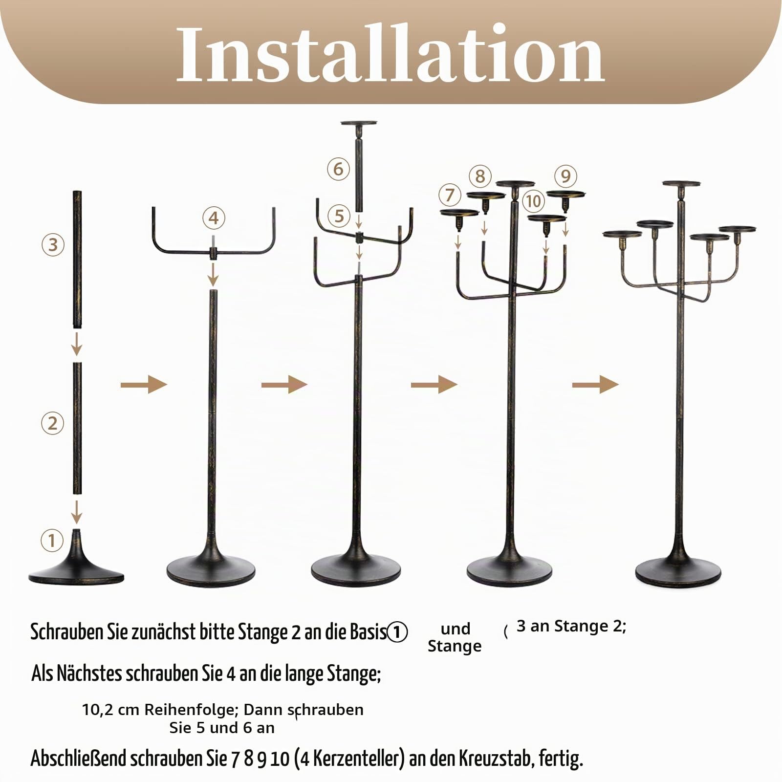 Sziqiqi Schwarzer Boden-Kerzenhalter, 5-armig, 121,9 cm hoch, Kerzenhalter für Kerzenständer, Stumpenkerzen, Metall, Blumendekoration, Ständer, Halloween, Hochzeit, Party, Event