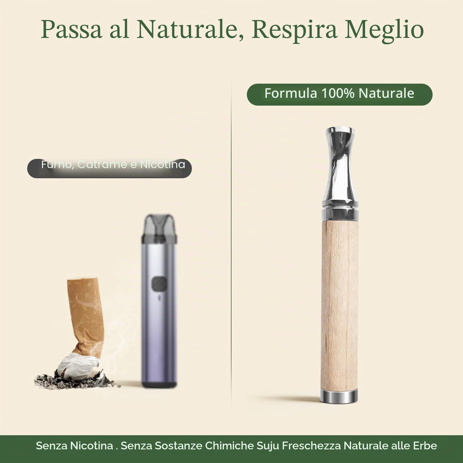 Herbal Air Stick - Inalatore senza fumo, barile in legno d'acero e punta in acciaio inox, 4 fragranze: menta, limone, anguria e non profumato, diffusore di aromi rilassante, portatile, non