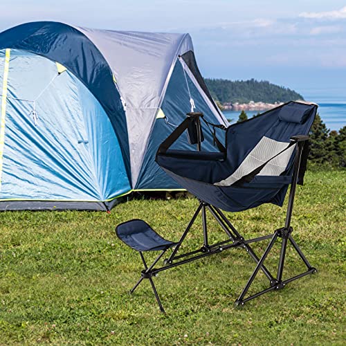 Image of Tangkula Set of 2 Hammock Camping Chair, Portable Camp Chair with Retractable Footrest, Adjustable Back, Headrest, Cup Holder & Carry Bag, Outdoor Folding Lawn Chair for Camping, Fishing, Hiking
