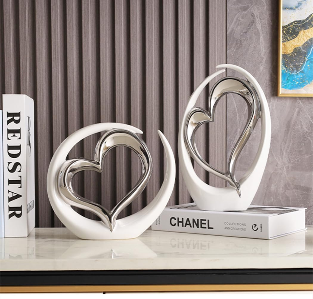 JXCBXJ Heart ceramic statue,Home Decoration Art Statue,Modern Abstract Art Ceramic Statue,for Dining Room Living Room Office Tv Stand Centerpiece - Image 2
