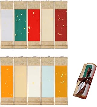 10pcs Mini Rice Paper Scroll,Chinese Calligraphy Blank Scrolls for Writing Art Wall Scrolls Gilt Japanese-Style Office The Fabric
