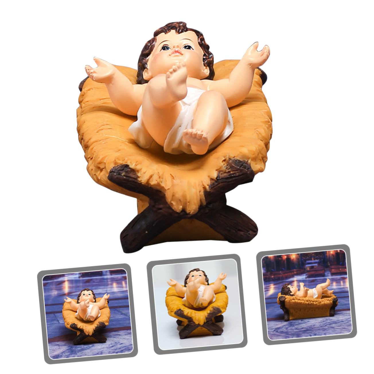 Krippenmodell Mini Krippe Figur im Bett Kleine Krippenfigur Christus Herr Heilige Religiöse Religiöse Skulptur Harz Zarte Baby