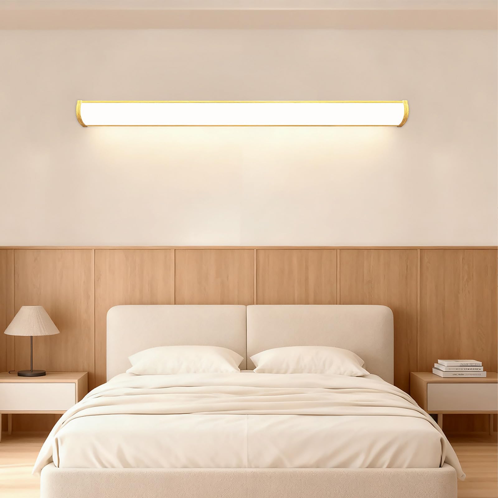 LED Innen Wandleuchten mit Fernbedienung Dimmbare Wandbeleuchtung Spiegelleuchte Modern Lange Aluminium Wasserdicht Wandleuchte Wohnzimmer Schlafzimmer Badezimmer Flur (Holzmaserung,120cm)