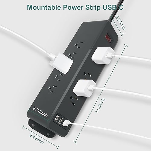 Miniatura 3 de Regleta de alimentación de montaje en pared de 9 salidas con USB C HdcTek Extensor de salida de doble cara, puertos USB-A de carga rápida y 1 puerto