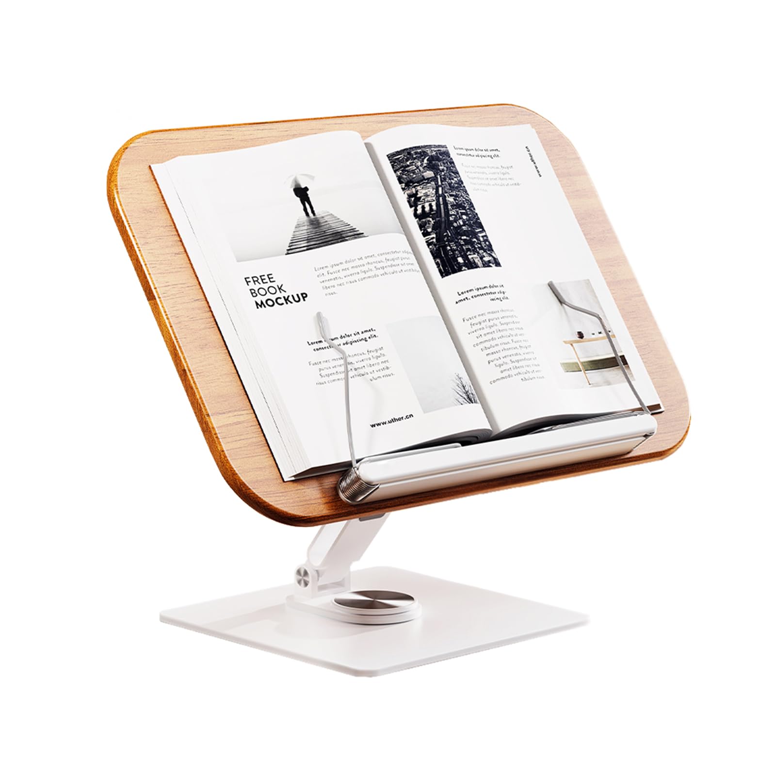 Zienstar-Soporte de Madera para Leer,Soporte para Libros de Cocina,Giratorio 360° Base de Aluminio,Plegable y Portátil para Oficina,Revista,Recetas