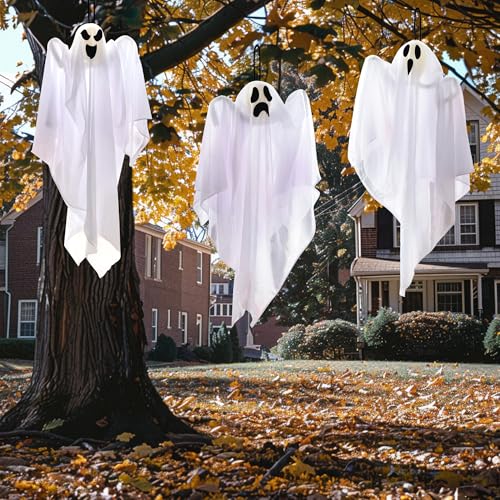 Image of JOYIN 3 PCS Halloween Party Decorations 27.5 inch Hanging Ghosts, Cute Flying Ghosts for Front Yard Patio Lawn Garden Party Decor and Holiday Decorations