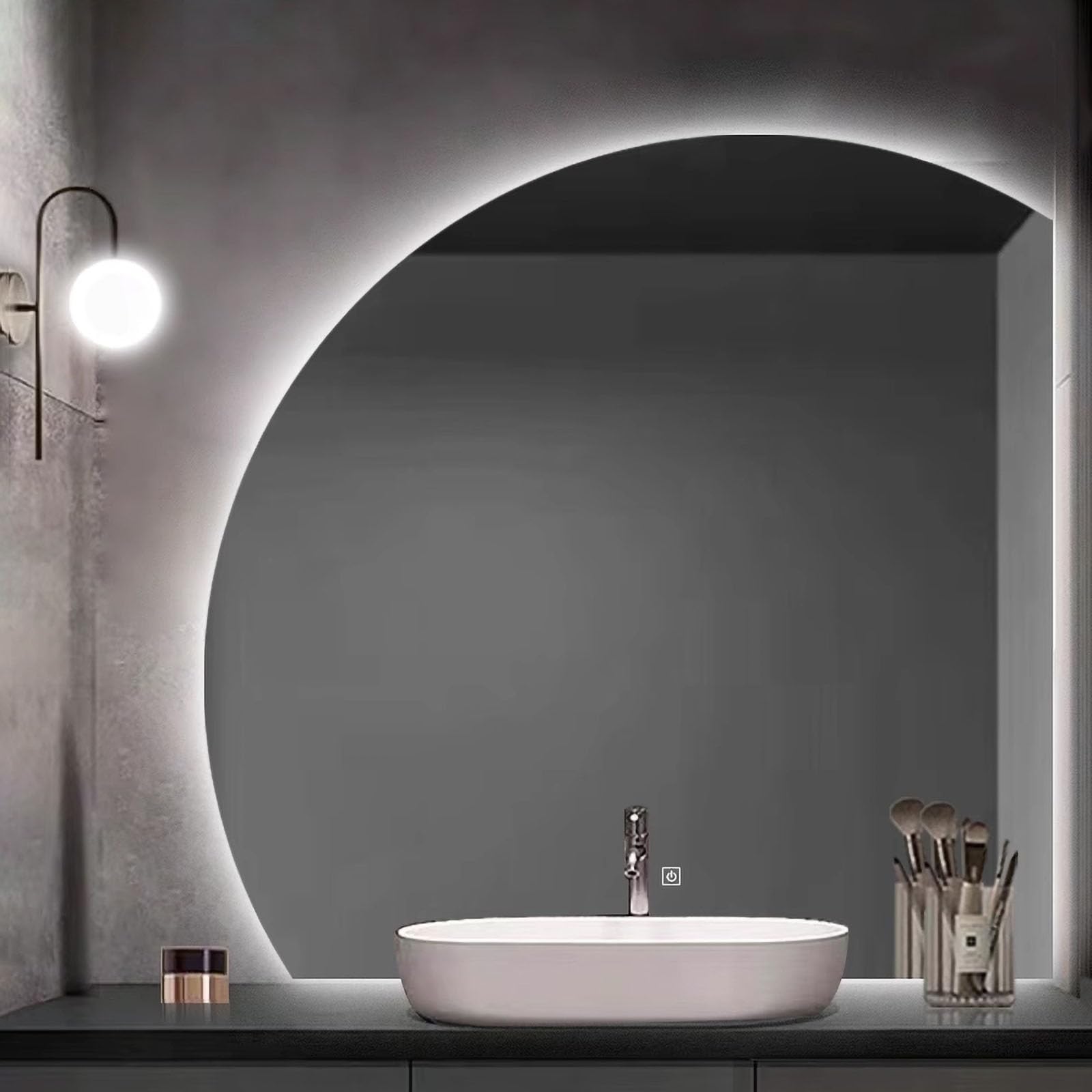 WJFTODAY Smart LED Bathroom Vanity Mirror - Large Irregular Wall Mirror with Three Color Temperatures for Makeup - 50CM Right Undercut Lighted Makeup Mirror