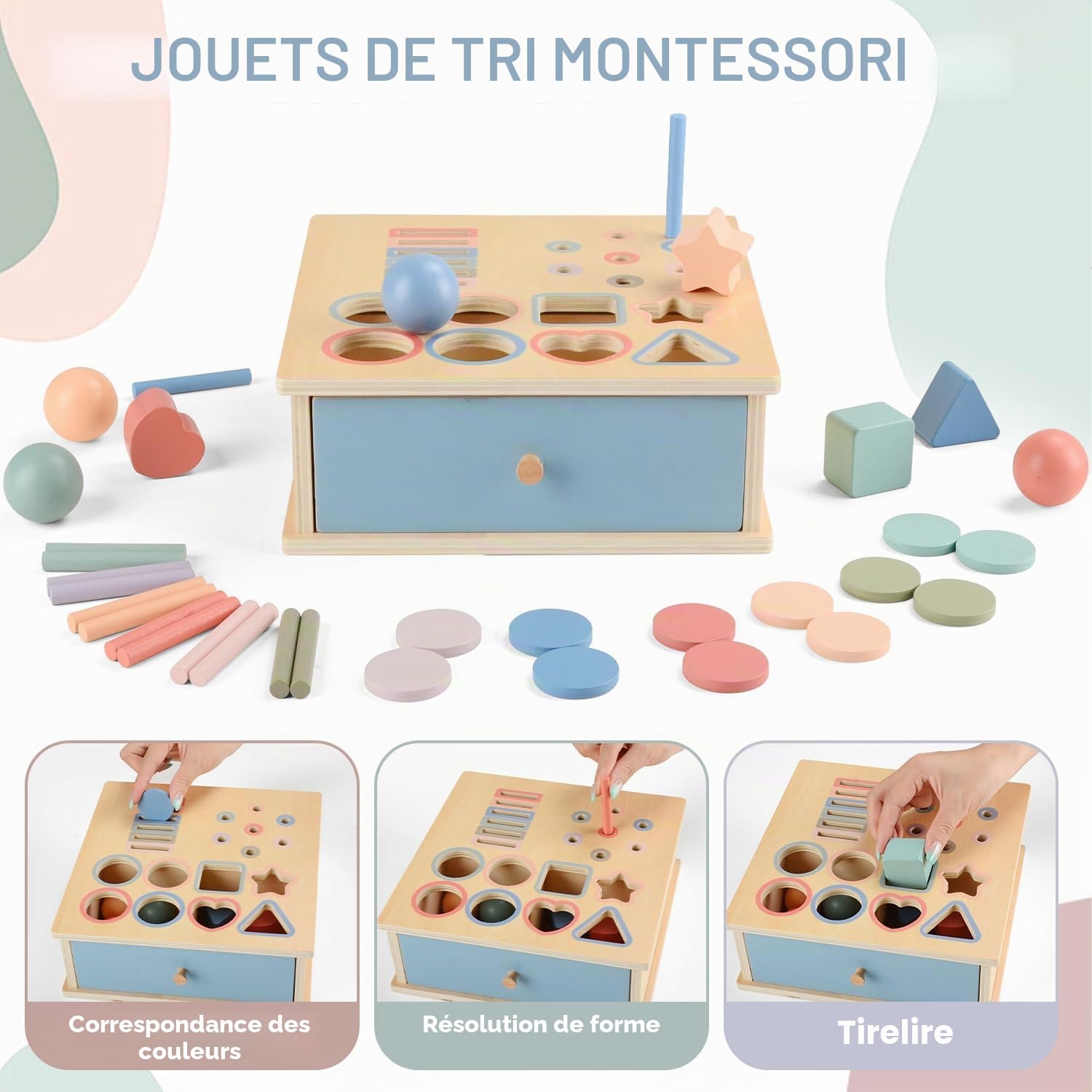 Jouet Bébé 1 an Montessori, Jeu de Tri Formes et Couleurs Montessori Jouet Bois, Motricité Fine Bebe 1 an, Jeux Éducatif Enfants 2 3 Ans, Cadeaux pour Garçons Filles