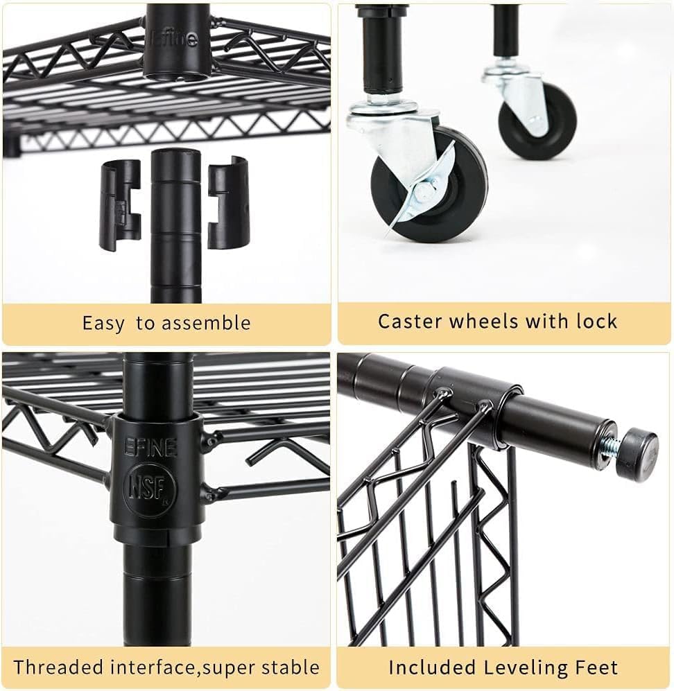 Miniatura 3 de Catalina Creations Estantería de 5 estantes, estante de alambre ajustable con ruedas, estantes de almacenamiento resistentes, organizador de acero