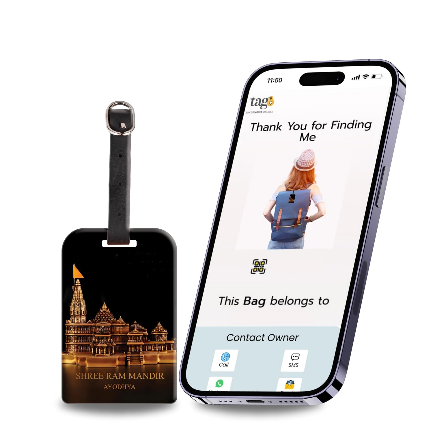 tag8 Ram Mandir Ayodhya Model Luggage Tag for Suitcase, Travel Bags Tags, Suitcase Bag Tag, School & Office Bags with Airport Tracer Code | Stop Losing, Start Tagging-image-49