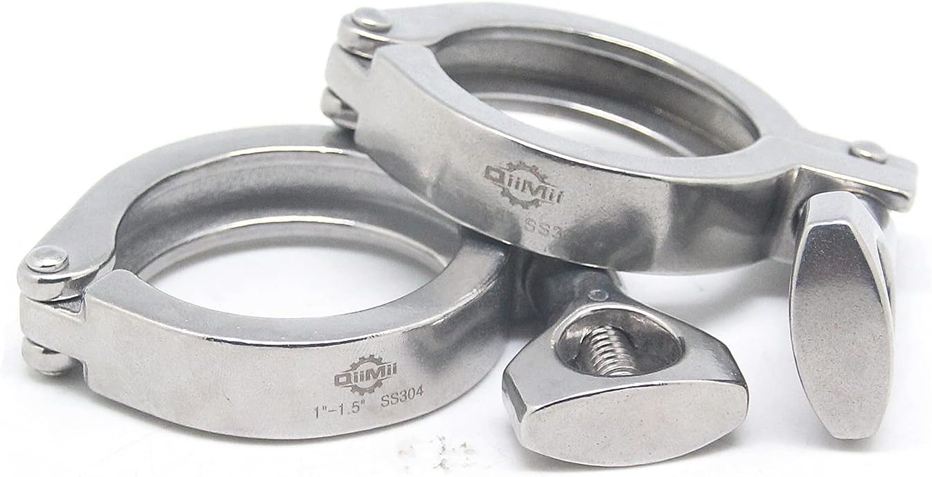 QiiMii 13MHHM Stainless Steel 304 Single Pin Heavy Duty Tri Clamp with Wing Nut for Ferrule TC 1.5"(2 Pack) (1.5 Inch)