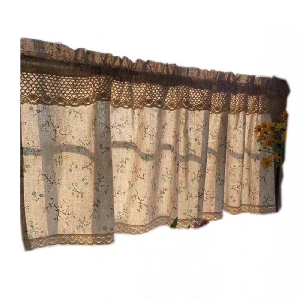 ZHDWM Rural Style Printing Tier Curtains lace with Hollow Stitching Elegant Short Curtains Pencil Pleat Translucent Wear Rod Design Valance Curtains Grey for Bistro Closet Door etc