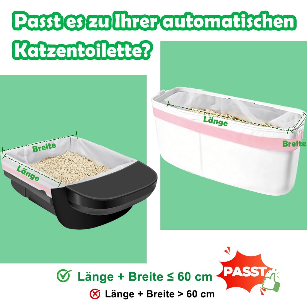 SZEE 120 Stück Selbstreinigend Katzenklo Beutel, Automatisches Katzenklo Müllbeutel mit Zugbändern, Elektrisches Katzentoilette für Litter Box Robot 3/4, Kratzfest für Haustier, 61 x 36cm